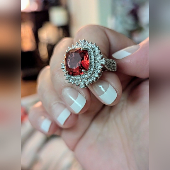 Ruby & Clear CZs Statement Ring - Picture 5 of 7